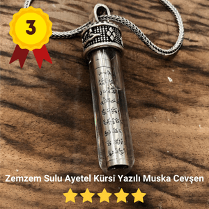 Zemzem Sulu Ayetel Kürsi Yazılı Muska Cevşen Gümüş Kolye