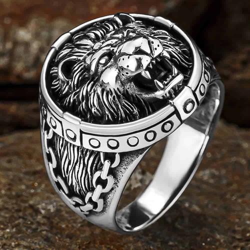 Lion Head Relief Motif Sterling Silver Ring