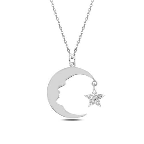 Atatürk Silüetli Ay Yıldız Model Gümüş Kolye