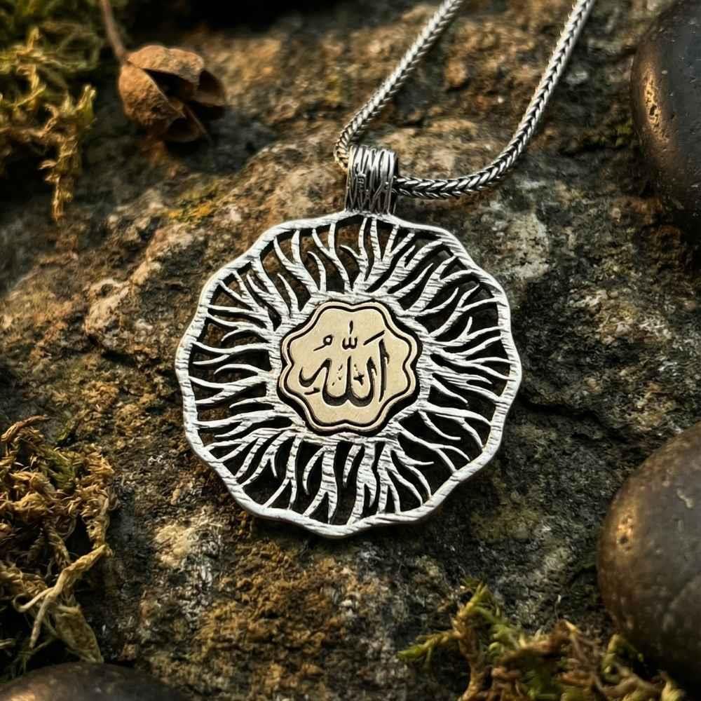  Arapça Allah Yazılı Desenli Gümüş KolyeDualı Kolye