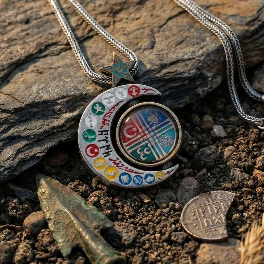 16 Türk Devleti Dönen Tasarım Gümüş Kolye16 Türk Devleti Kolye