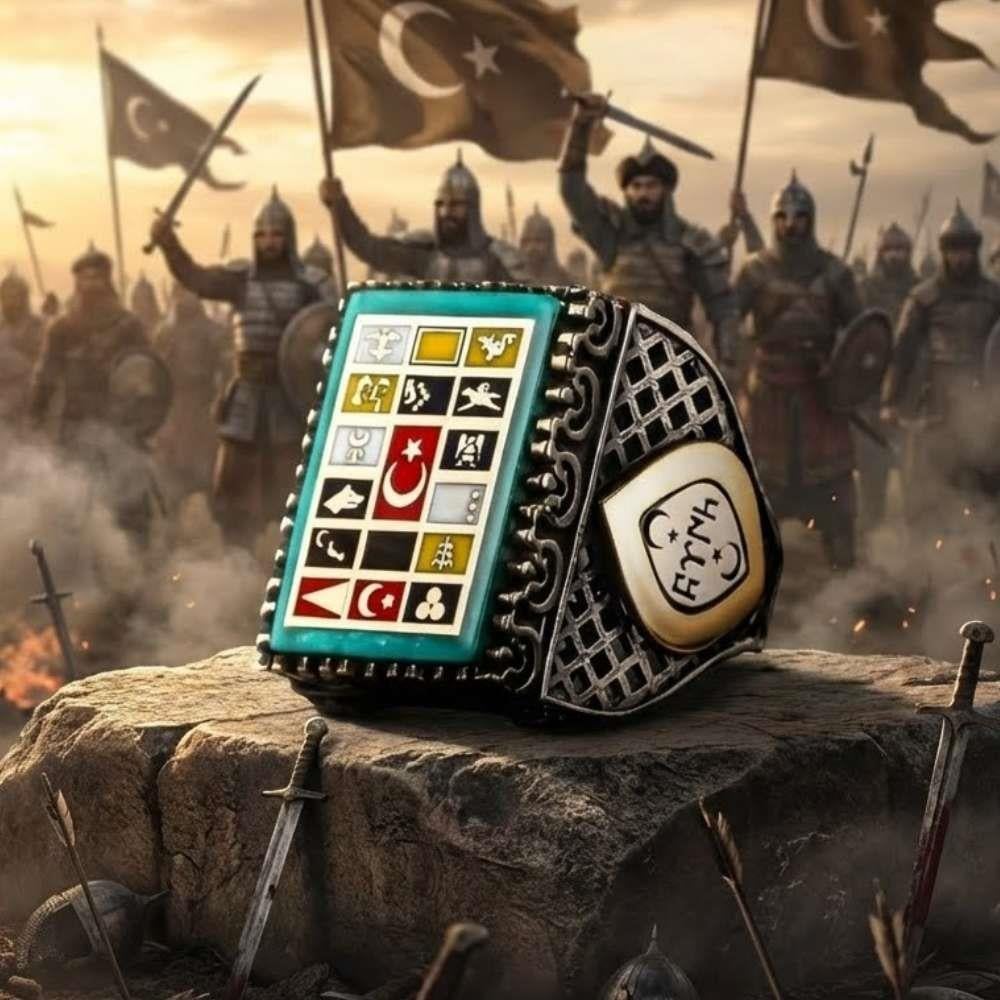 16 Türk Devleti İşlemeli Gümüş Yüzük16 Türk Devleti Yüzük