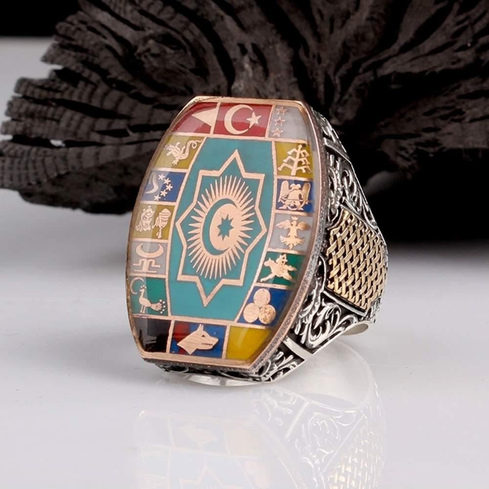 16 Türk Devleti Türk Teşkilatı Gümüş YüzükGrey Wolf Ring