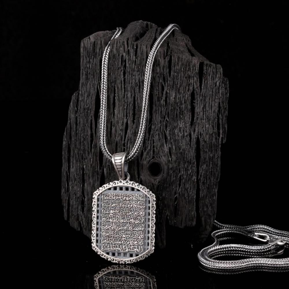 925 Ayar Gümüş Ayetel Kursi Yazılı Motifli Unisex KolyeBozkurt Kolye