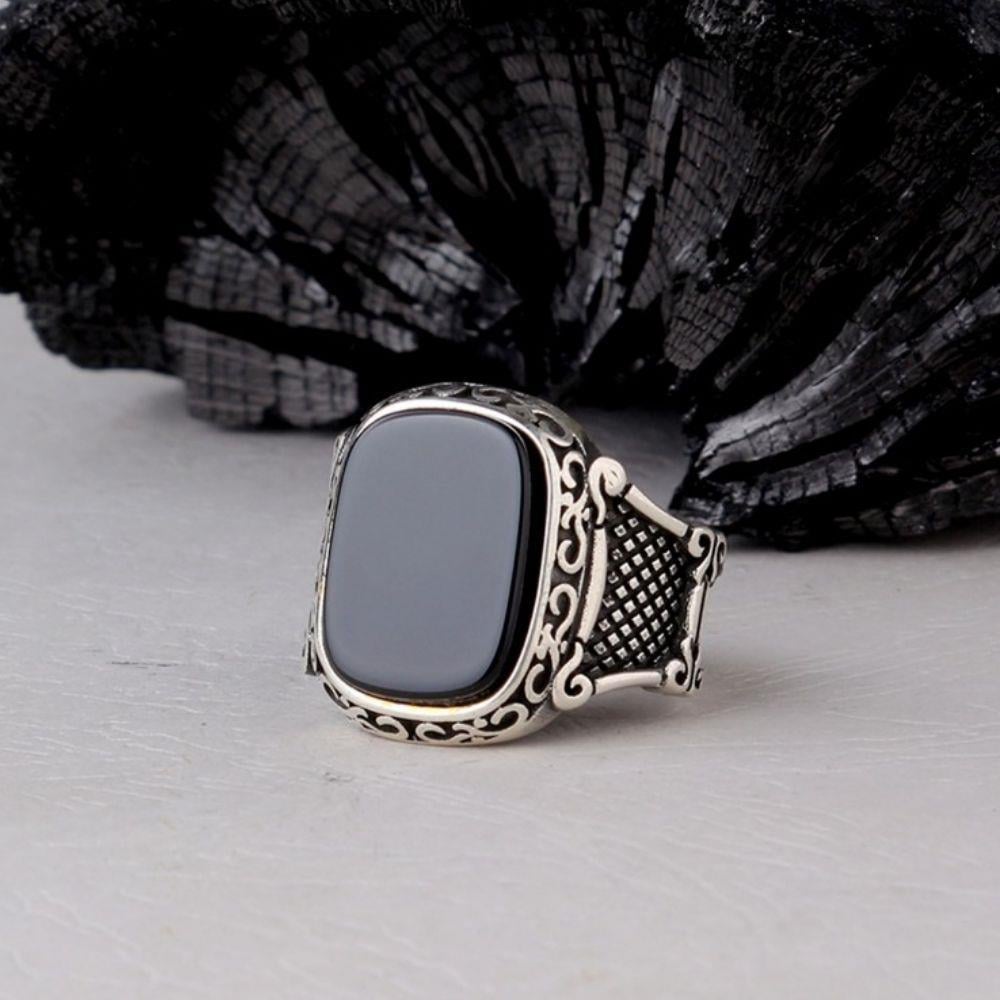 925 Ayar Gümüş Oniks Taşlı Model Erkek YüzükOnyx Stone Ring