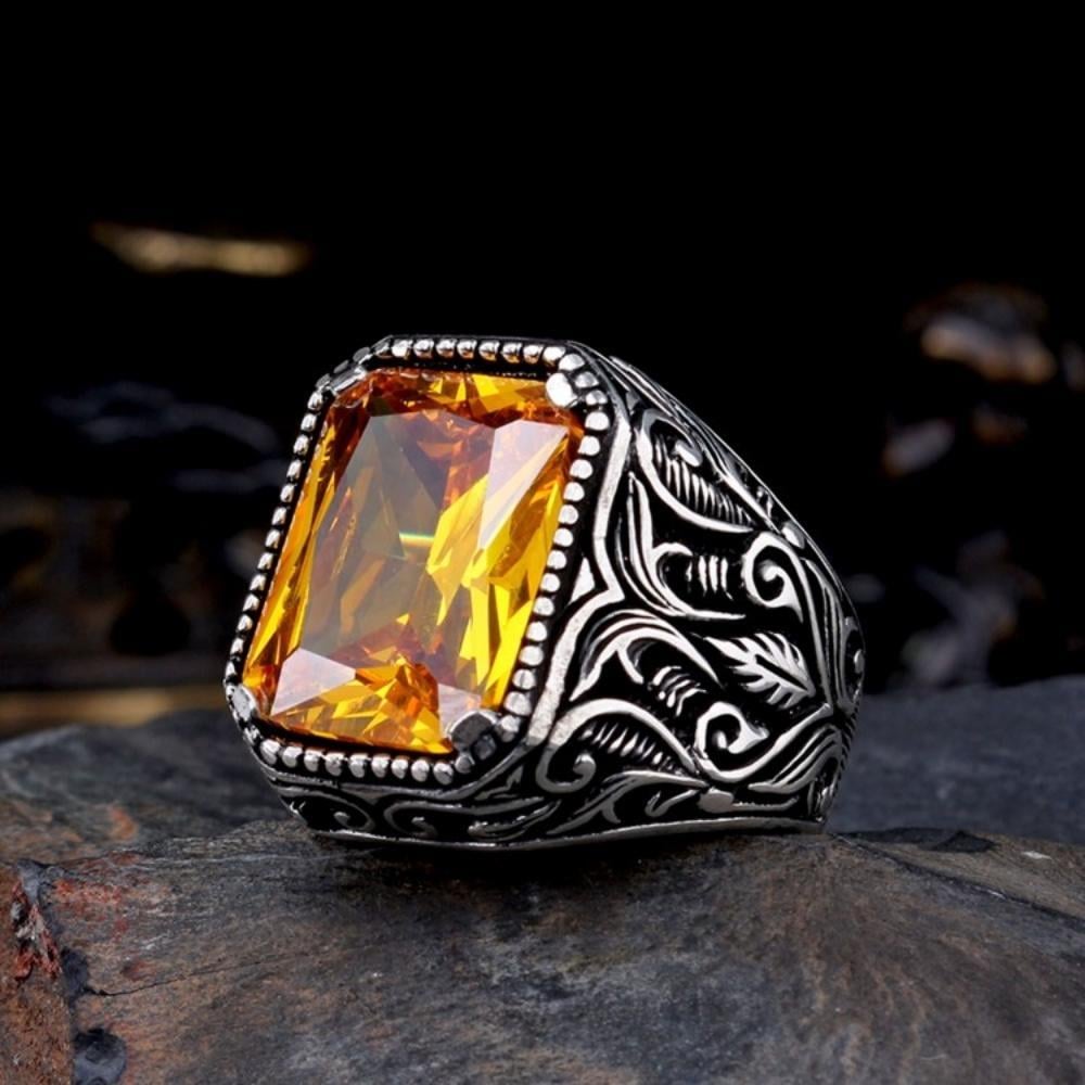 925 Ayar Gümüş Sarı Renk Zirkon Taşlı Model YüzükZirkon Taşlı Yüzükler