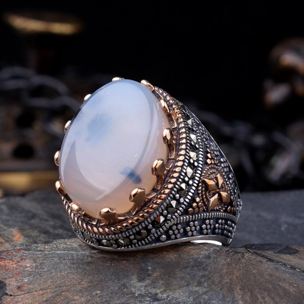 925 Ayar Gümüş Yemen Akik Taşlı Erkek YüzükAkik Taşlı Yüzükler