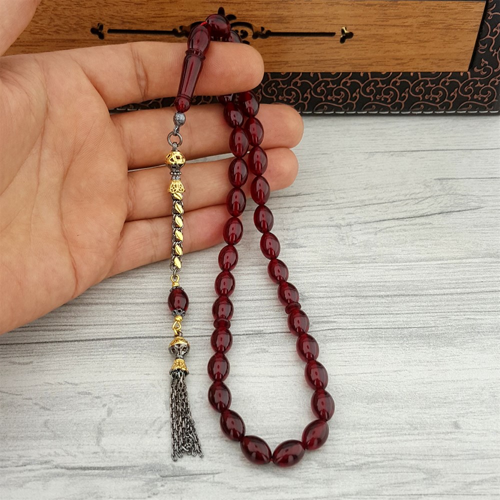 Arpa Kesim Gümüş Pul Püsküllü Ateş Kehribar Tesbih