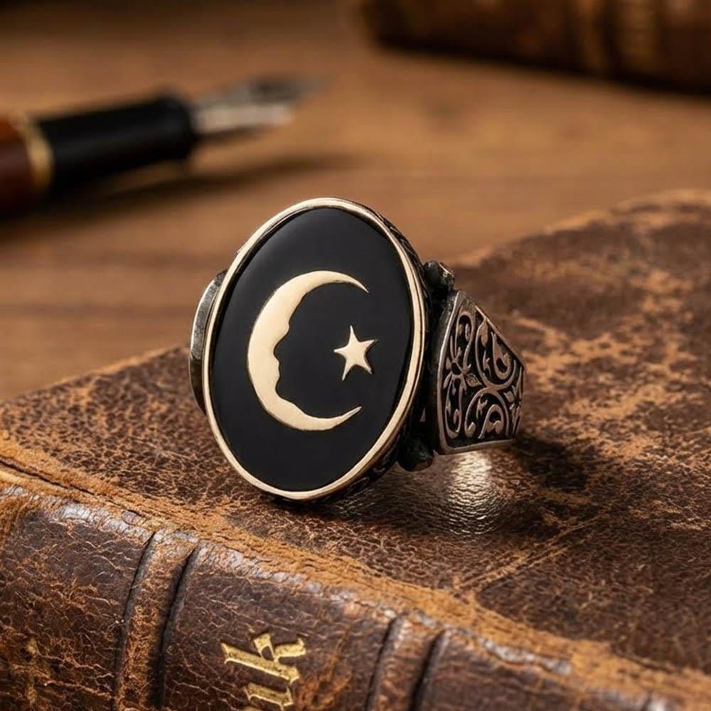 Atatürk Silüetli Mineli Gümüş Erkek YüzükAtatürk Yüzükleri
