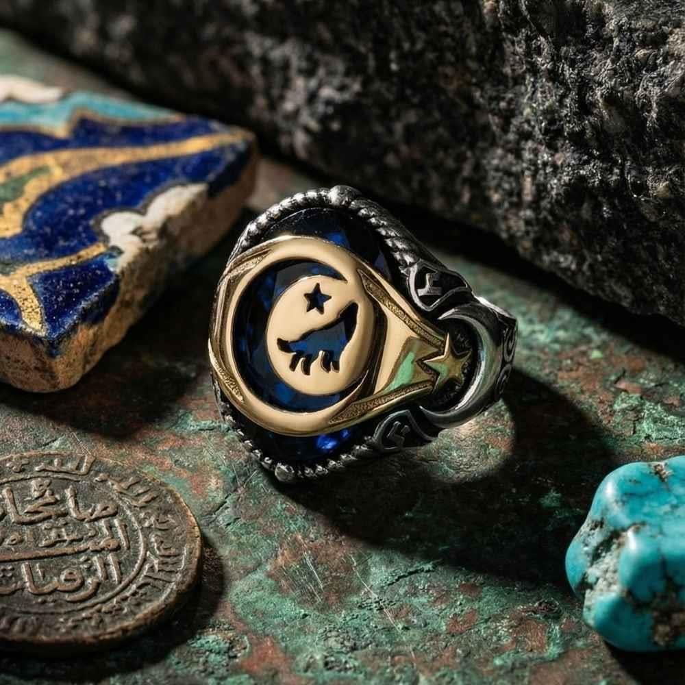 Ay Yıldız Bozkurt Motifli Gümüş YüzükAy Yıldız Yüzükler
