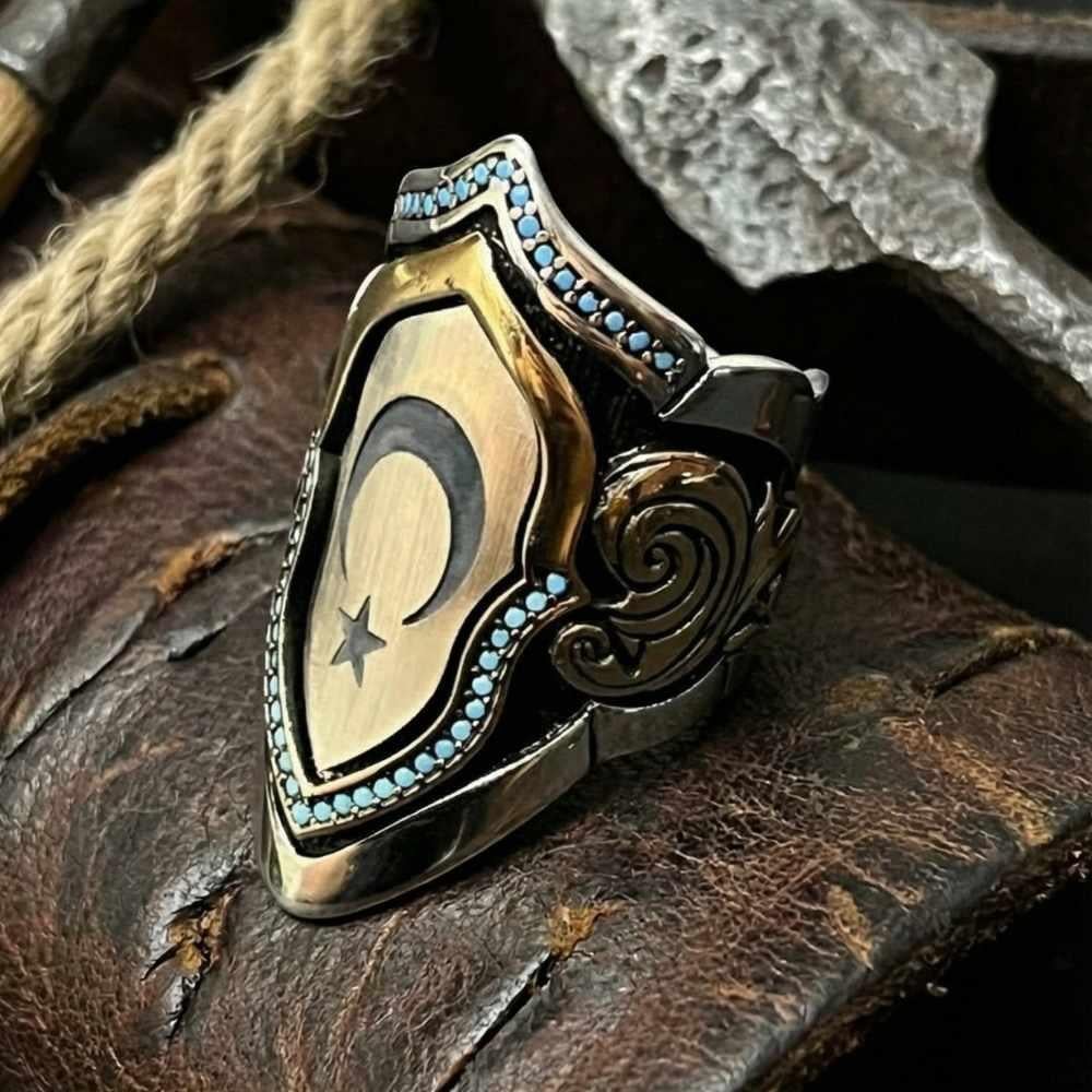 Ay Yıldız İşlemeli Ayarlanabilir Gümüş Zihgir Okçu YüzüğüThumb Ring