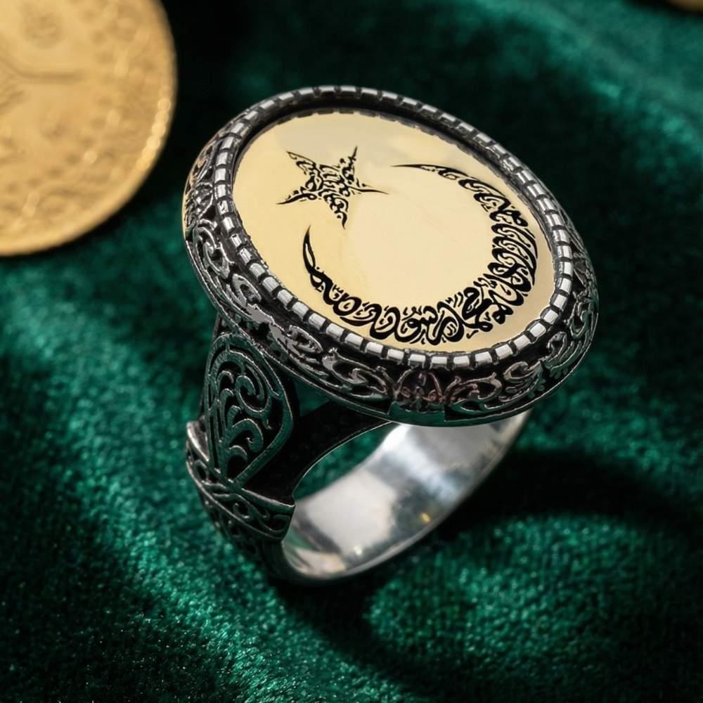 Ay Yıldız Kelime-i Tevhid İşlemeli Payitaht Gümüş YüzükAy Yıldız Yüzükler