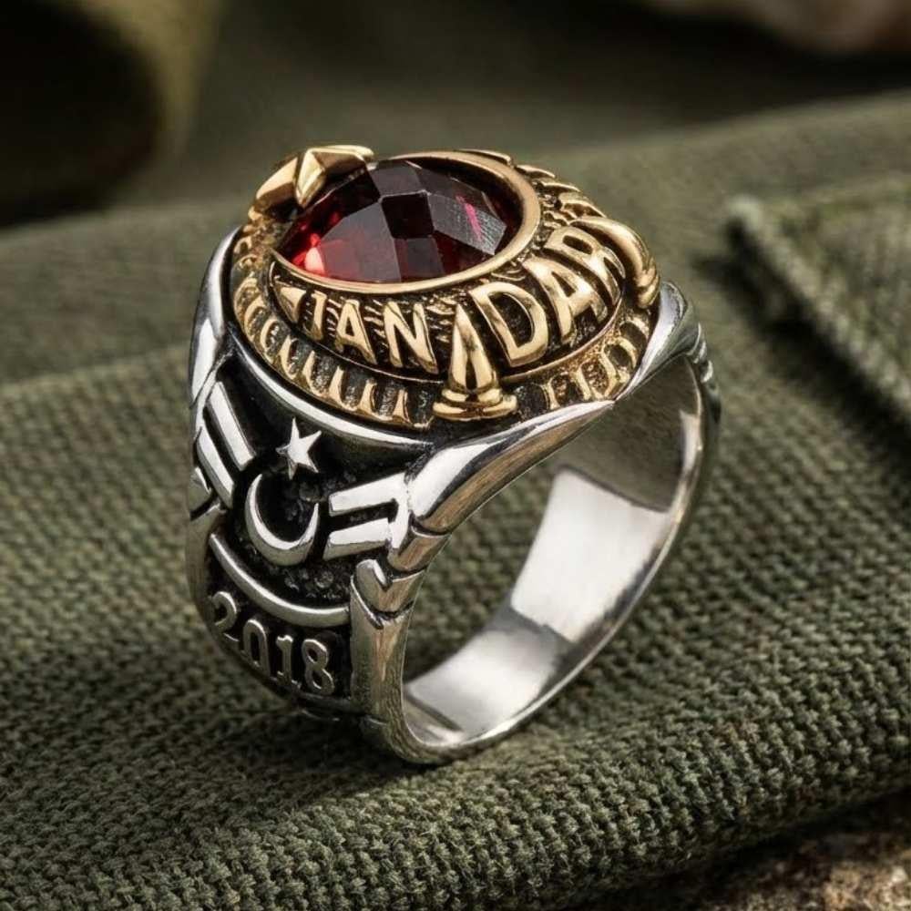 Ay Yıldız Motifli Jandarma Gümüş YüzükAsker & Polis Yüzükleri