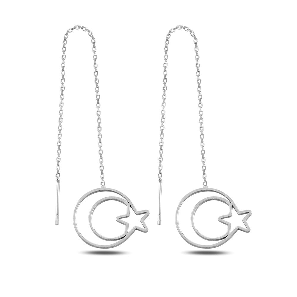 Ay Yıldız Sallantılı Kadın Gümüş Küpe Silver