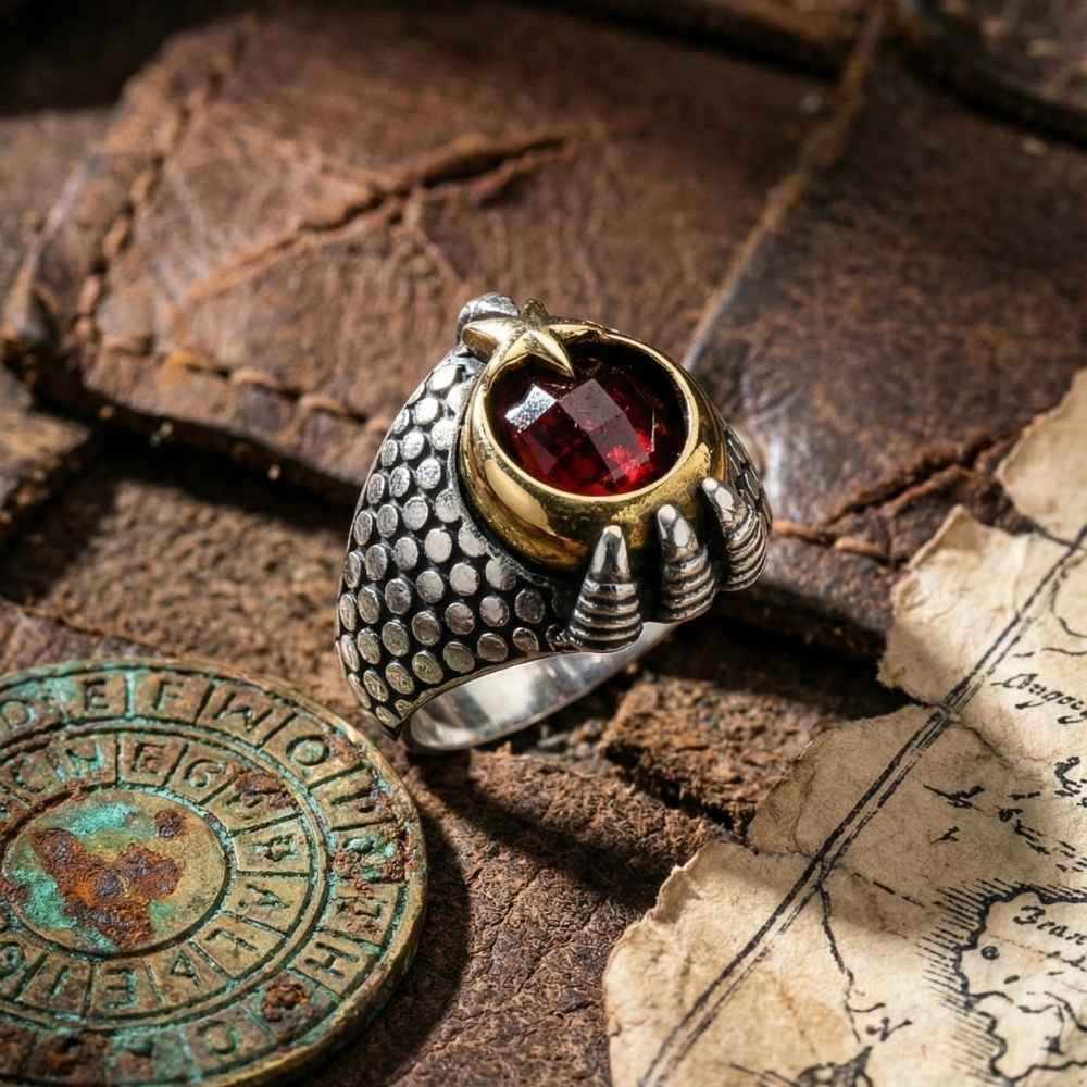 Ay Yıldız Zirkon Taşlı Pençe Model Gümüş YüzükAy Yıldız Yüzükler