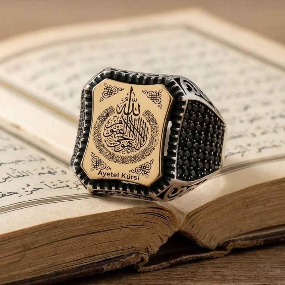 Ayetel Kürsi İşlemeli Gümüş Yüzükİslami Yüzükler