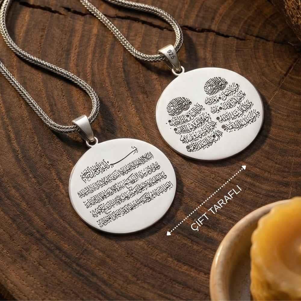 Ayetel Kürsi Nas ve Felak Sureleri İşlemeli Gümüş KolyeAyetel Kürsi Kolye