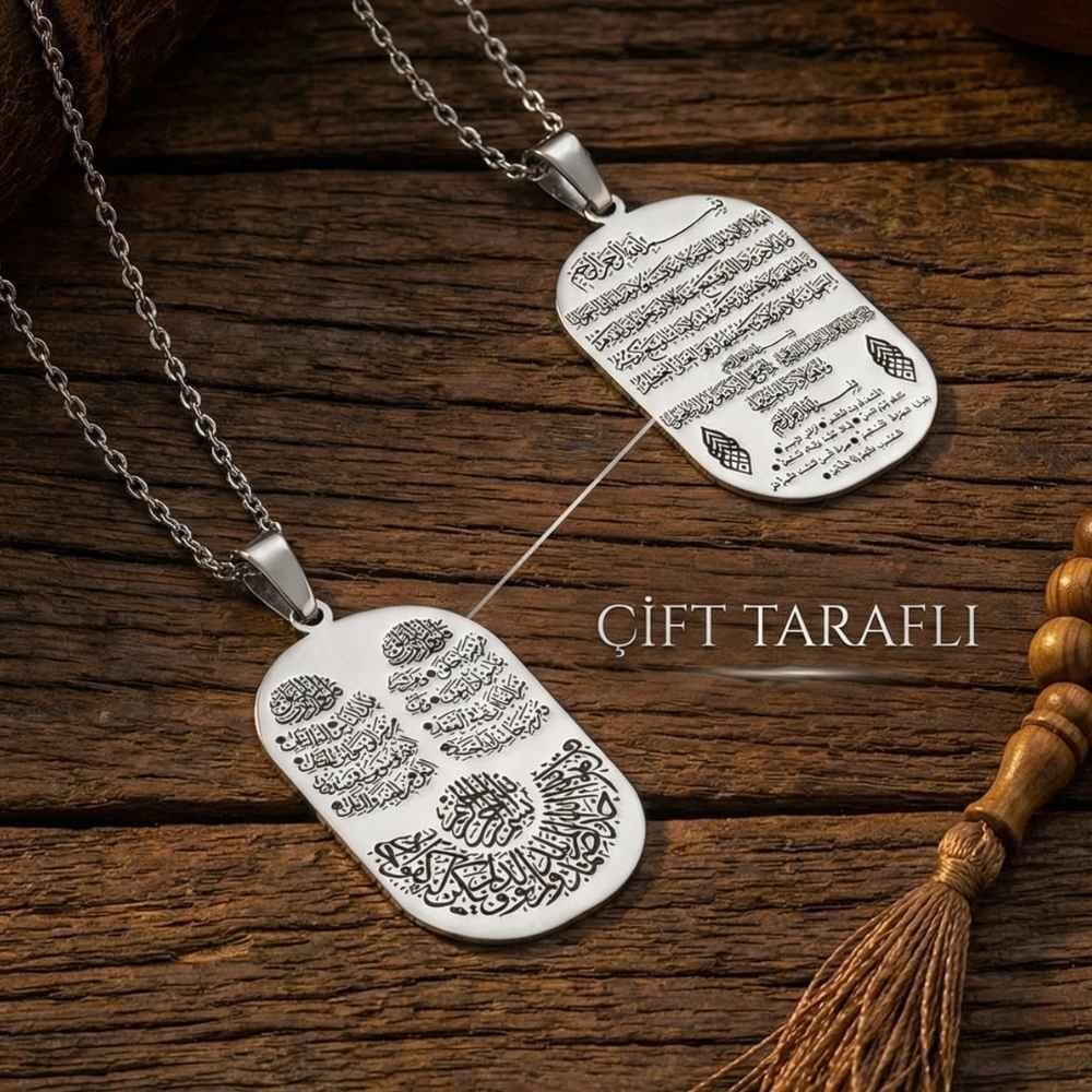 Ayetel Kürsi Nazar Fatiha Nas Kafirun Sureleri Gümüş KolyeAyetel Kürsi Kolye