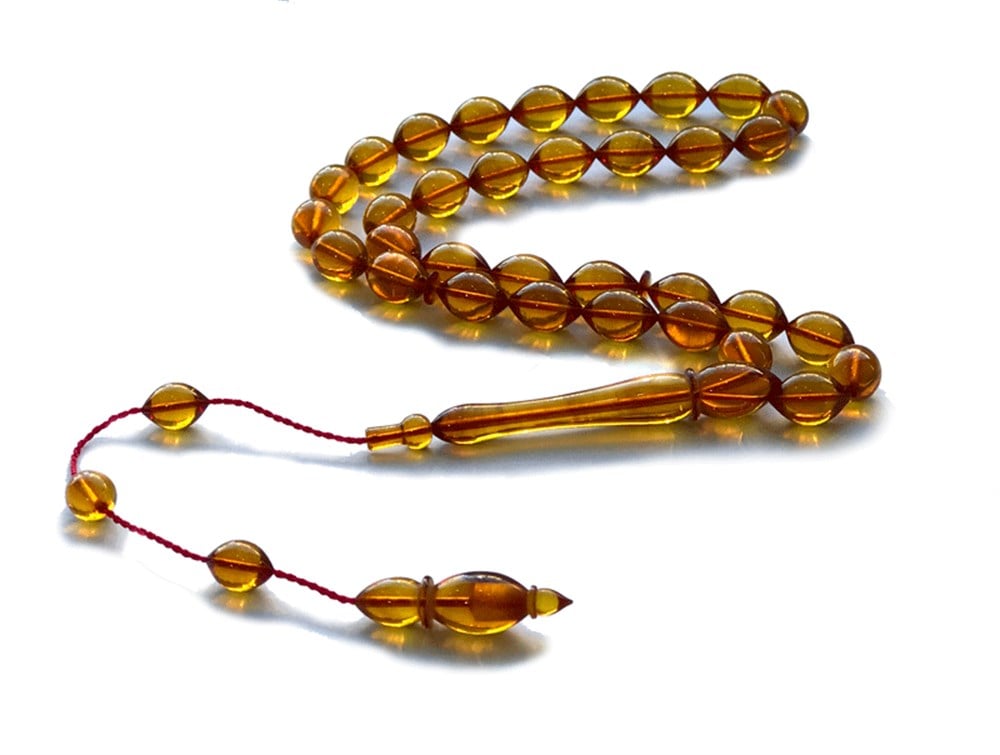 Bal Sarısı Özel İşçilikli Ateş Kehribar Tesbih