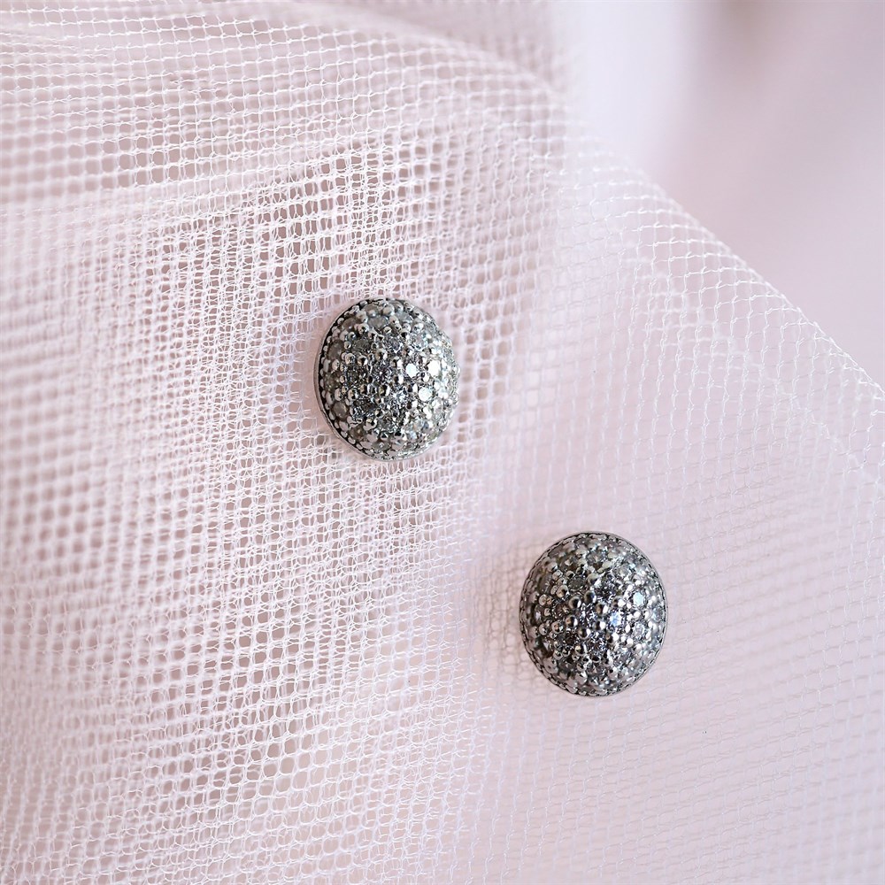 Bombeli Oval Taşlı Gümüş Kadın Küpe Silver