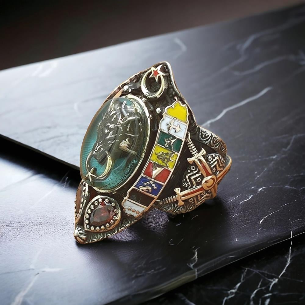 Bozkurt 16 Türk Devleti İşlemeli Zihgir Gümüş Yüzük