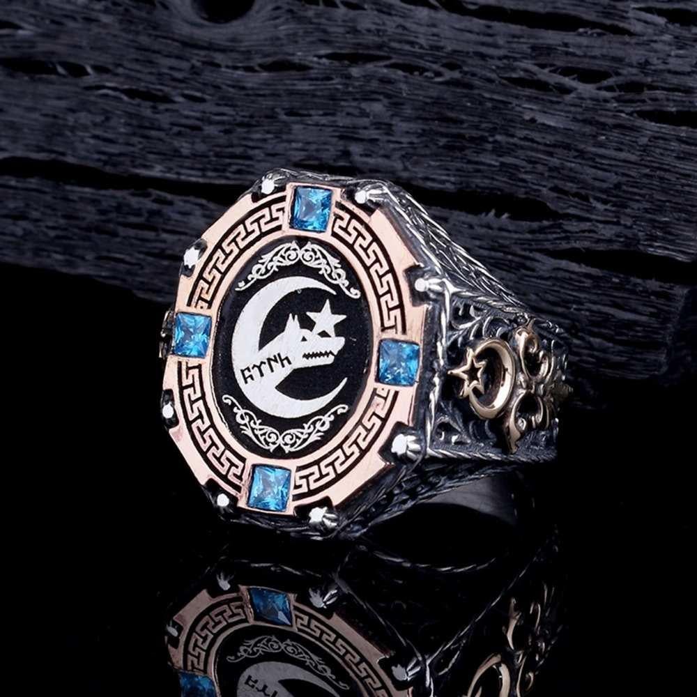 Bozkurt Ay Yıldız Göktürkçe Türk Gümüş YüzükBozkurt Yüzükleri