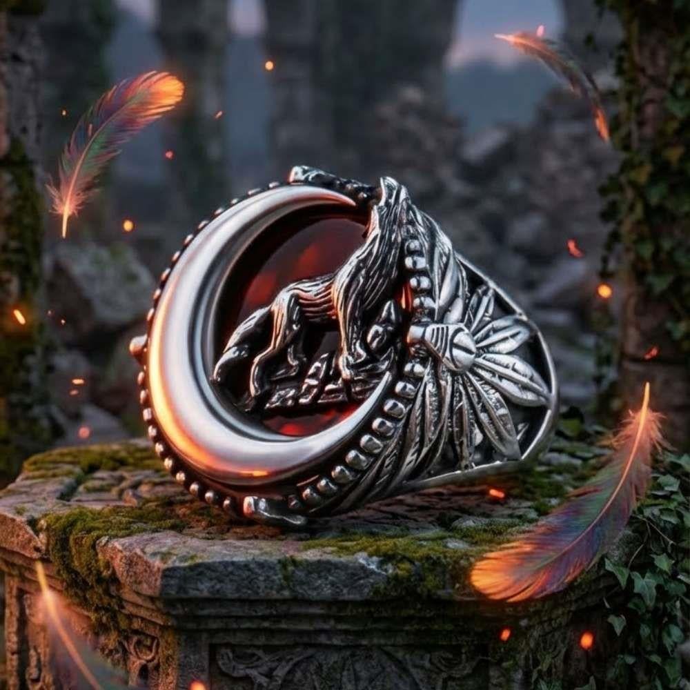 Bozkurt Hilal İşlemeli Gümüş YüzükGrey Wolf Ring