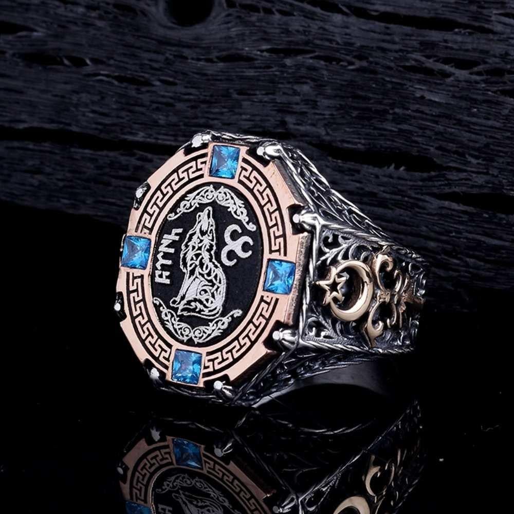 Bozkurt Üç Hilal Göktürkçe Türk Gümüş YüzükBozkurt Yüzükleri