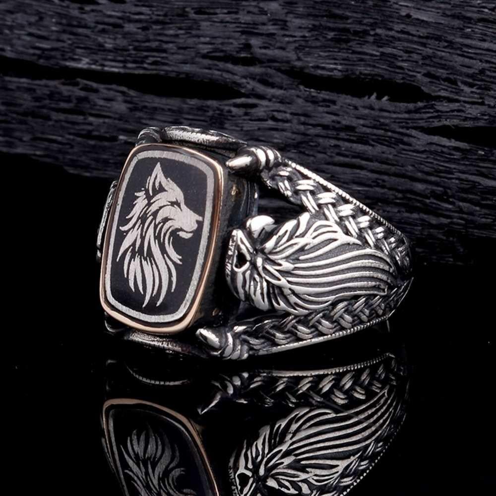 Bozkurt ve Kartal Detaylı Erkek Gümüş YüzükBozkurt Yüzükleri