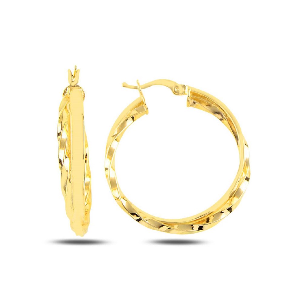 Burgulu Model Halka Gümüş Küpe Gold
