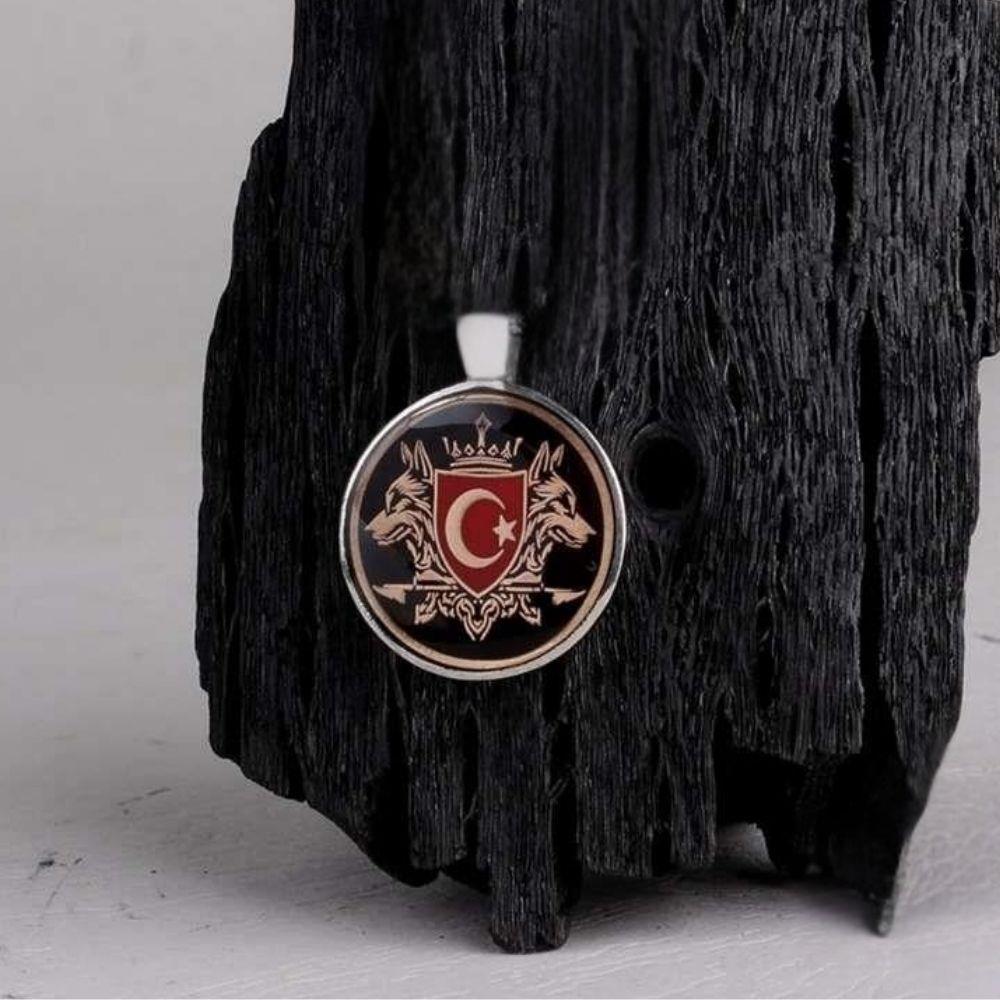 Çift Bozkurt Türk Bayrağı Gümüş Kolye UcuKolye Ucu