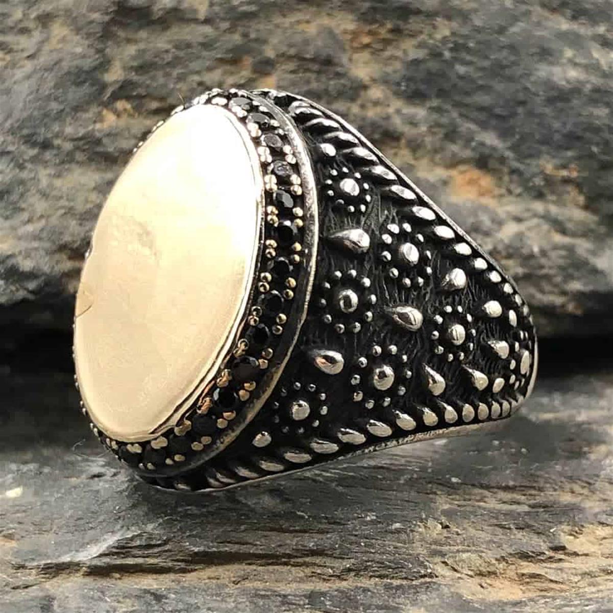 Damla Desenli Oval Kasa Kişiye Özel Gümüş Yüzük