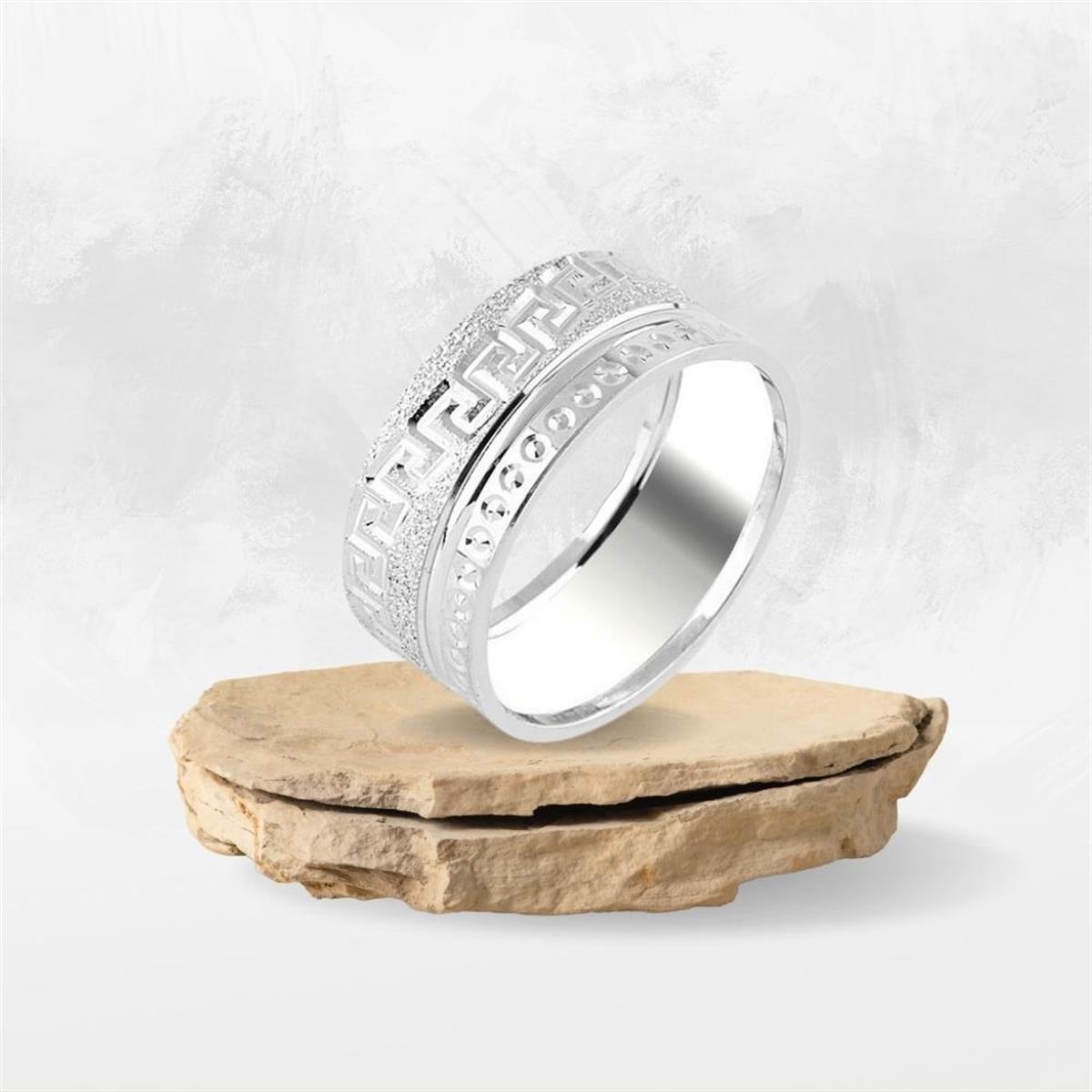 Desenli Simli Gümüş Alyans