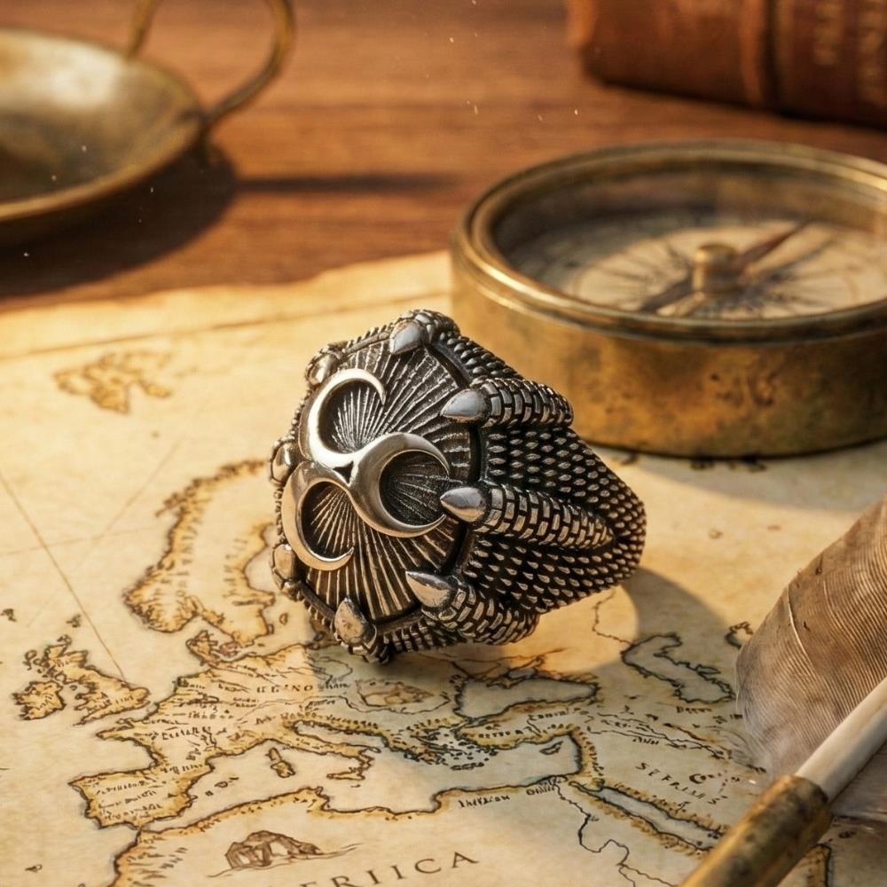 3 Crescent Eagle Claw Silver RingThree Crescent Ring