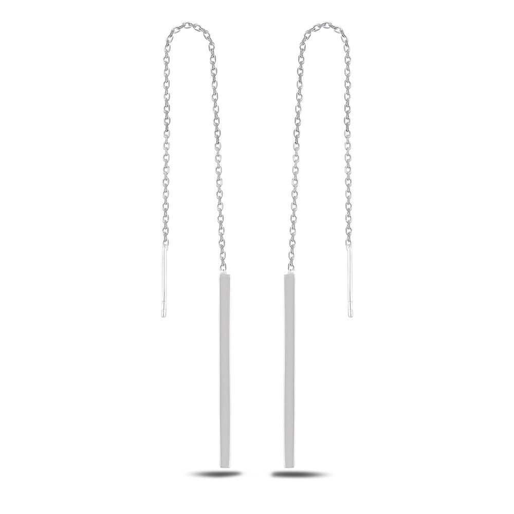 Düz Sallantılı Kadın Gümüş Küpe Silver