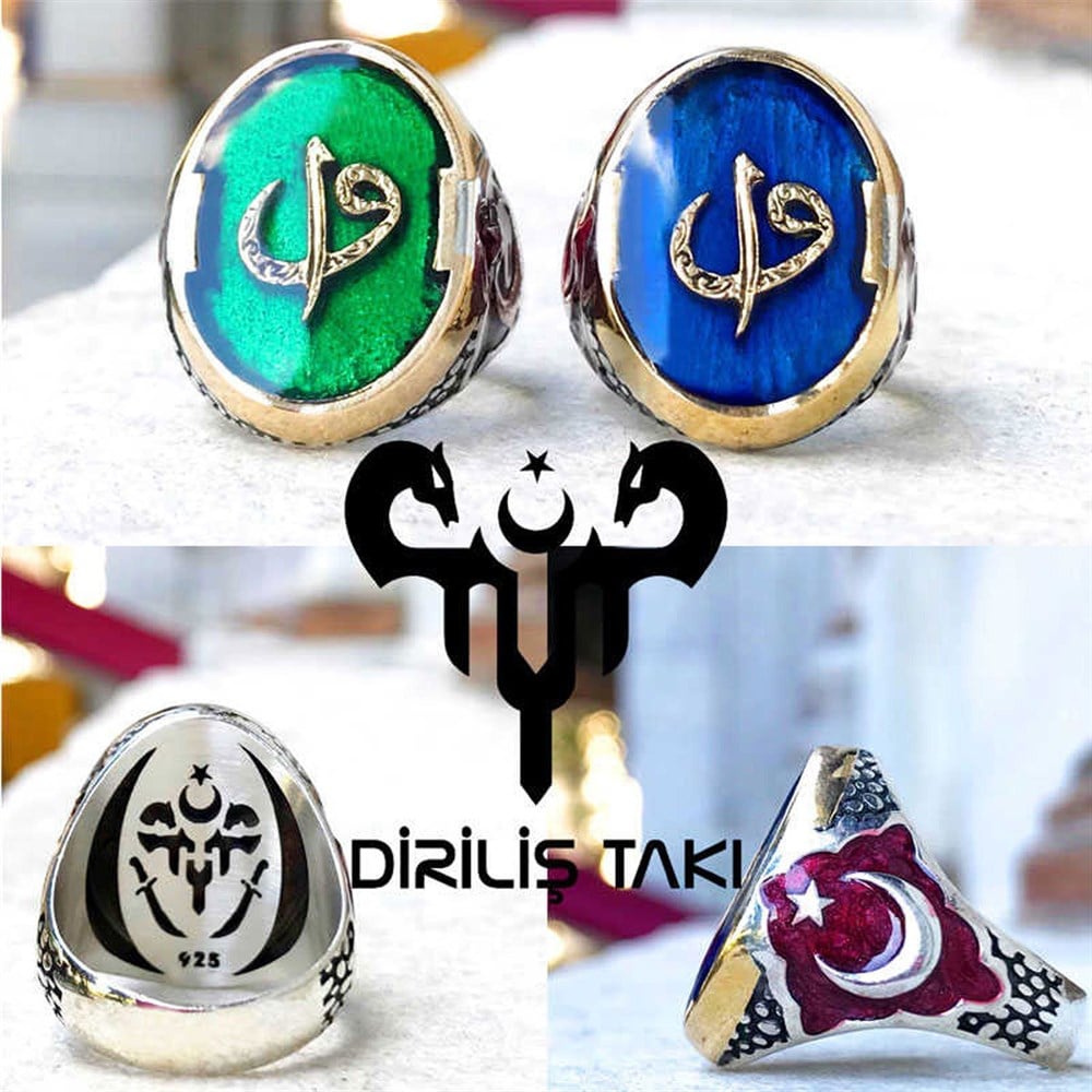 Elif Vav Mineli Gümüş Erkek Yüzük