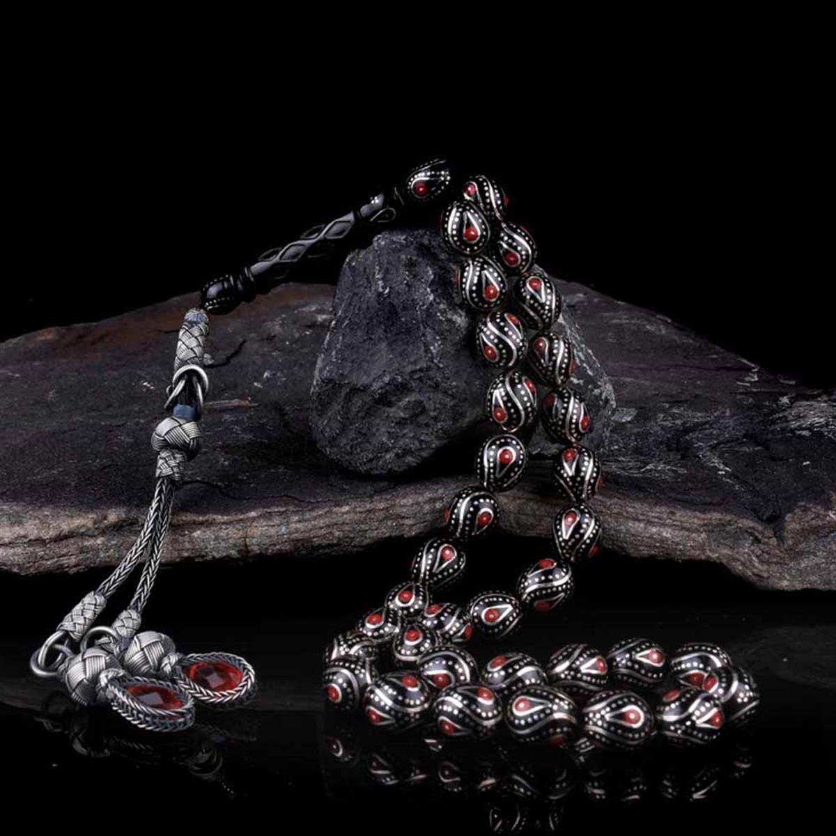 Erzurum Oltu Taşı 1000 Ayar Kazaziye Püsküllü Tesbih