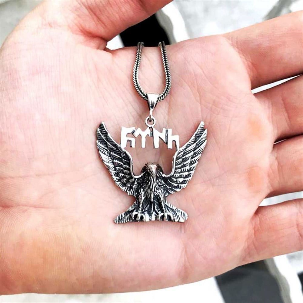 Göktürkçe Türk Yazılı Kartal Modeli Gümüş Kolye