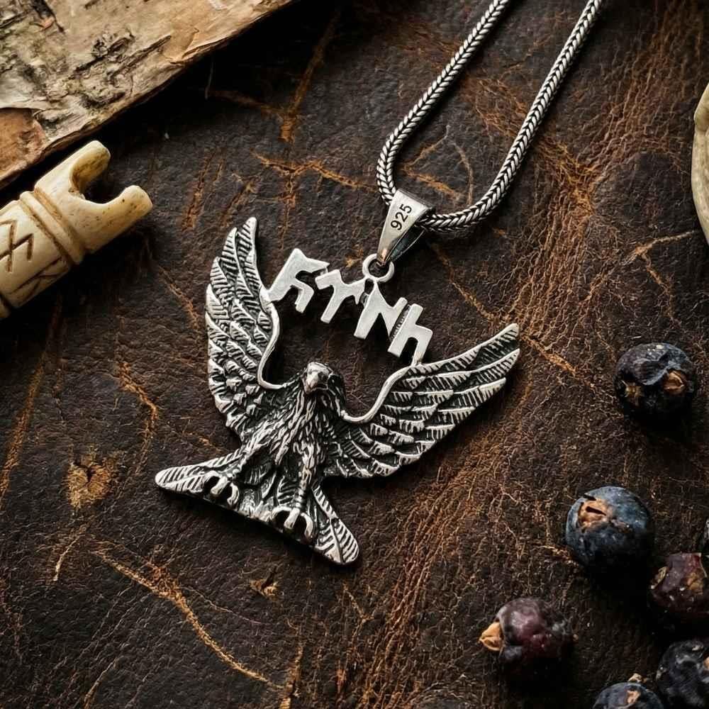 Göktürkçe Türk Yazılı Kartal Modeli Gümüş KolyeTürk Kolye