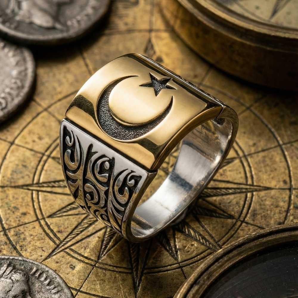 Handmade Turkish Flag RingMoon Star Ring