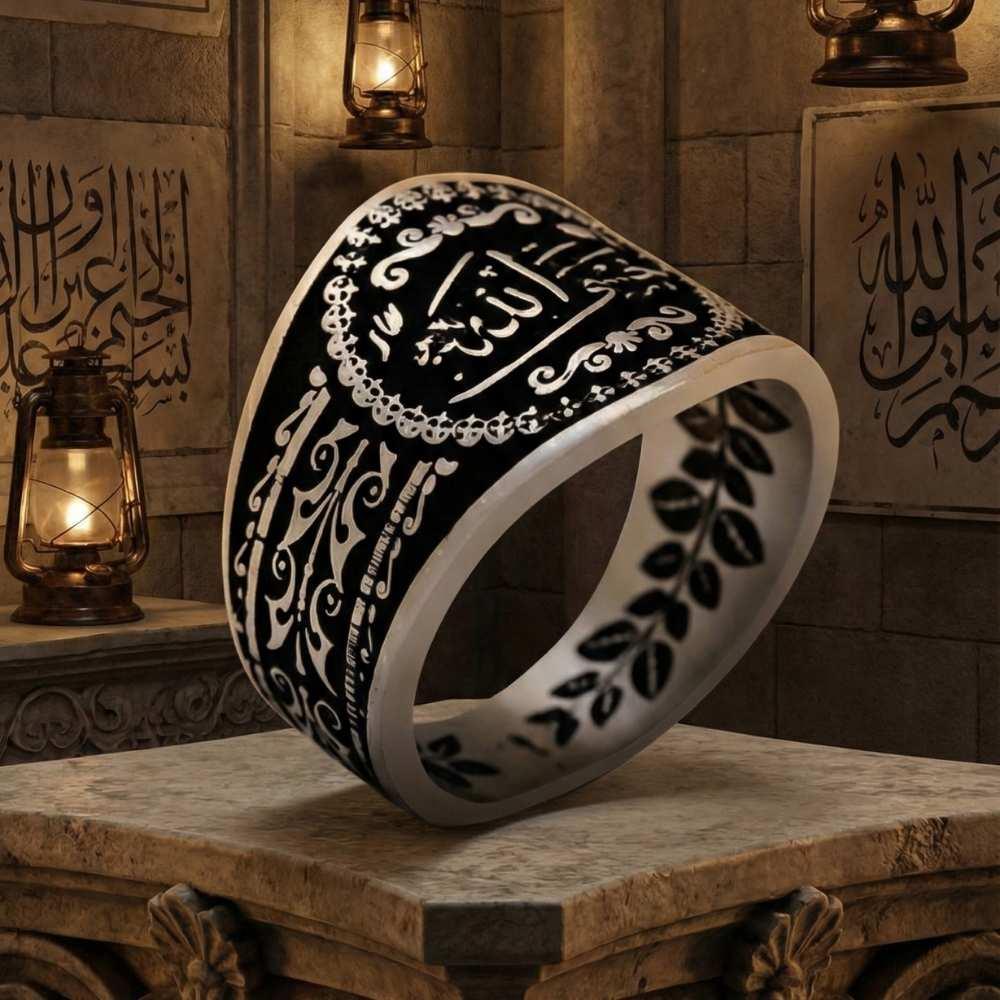 Hasbiyallah Yazılı Osmanlı Motifli Gümüş Erkek YüzükHasbiyallah Yüzük