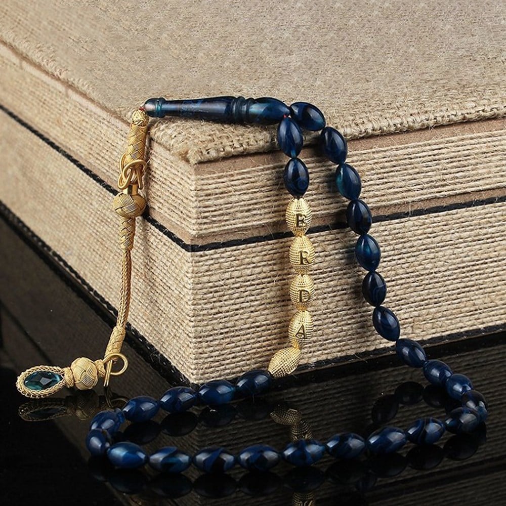 İsim Yazılı Altın Kaplama Sıkma Kehribar Tesbih