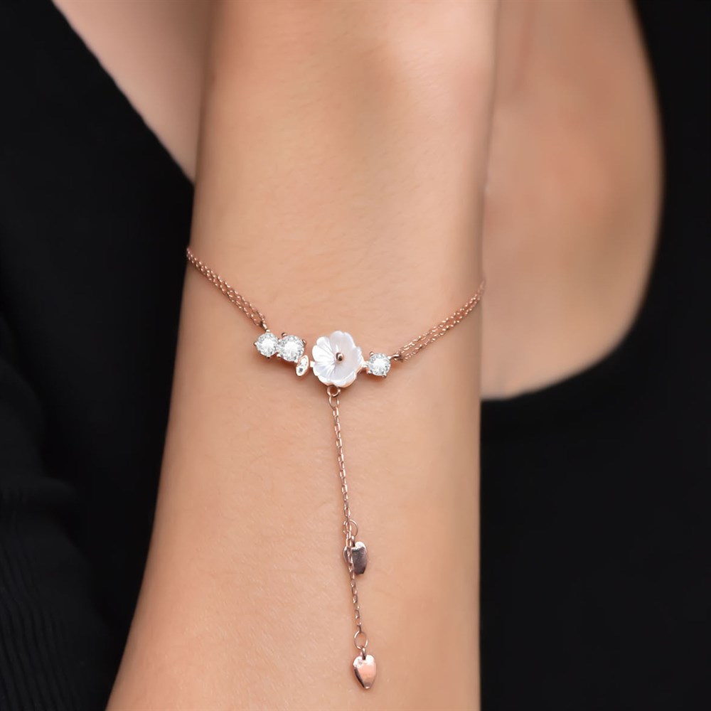 Kardelen Çiçeği Zirkon Taşlı Gümüş Bileklik Rose