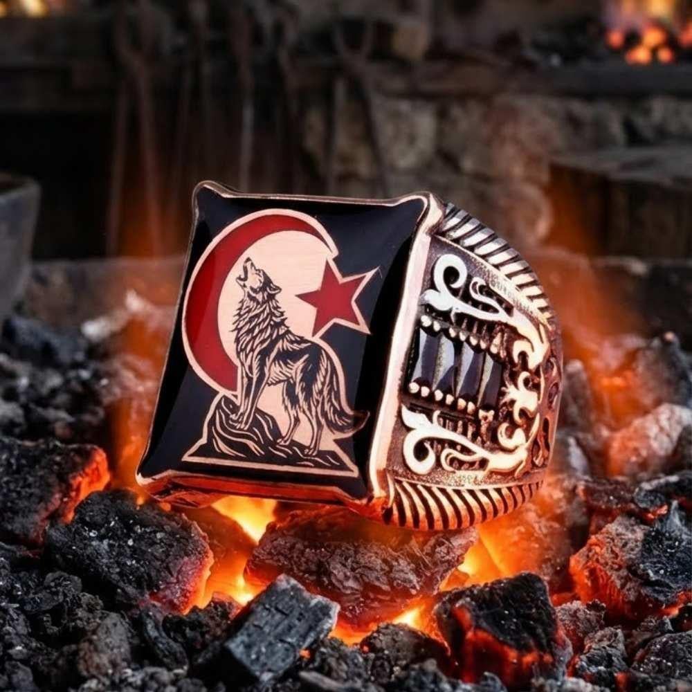 Kare Kasa Uluyan Bozkurt Gümüş YüzükBozkurt Yüzükleri