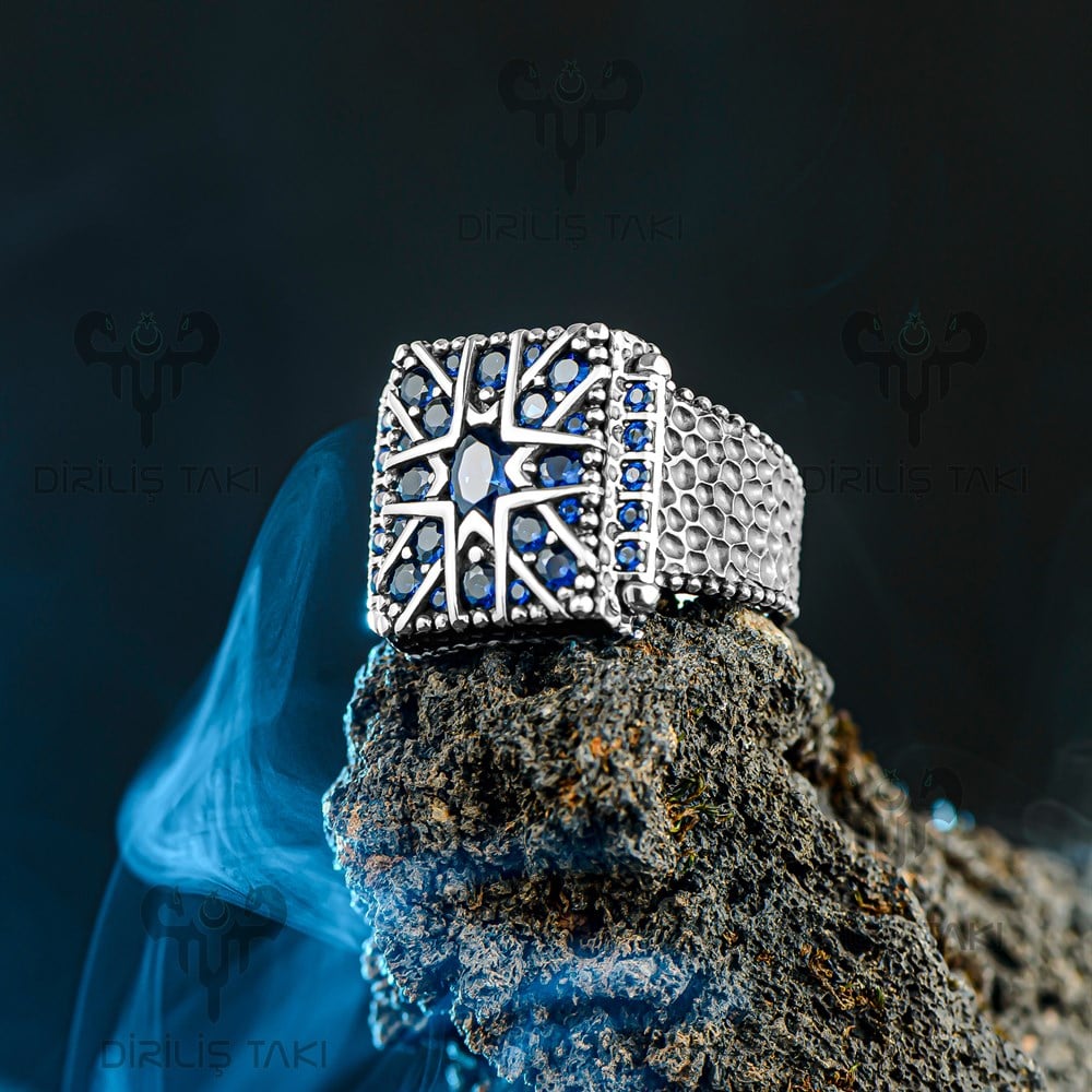 Square Dark Blue Zircon Stone Sterling Silver Ring