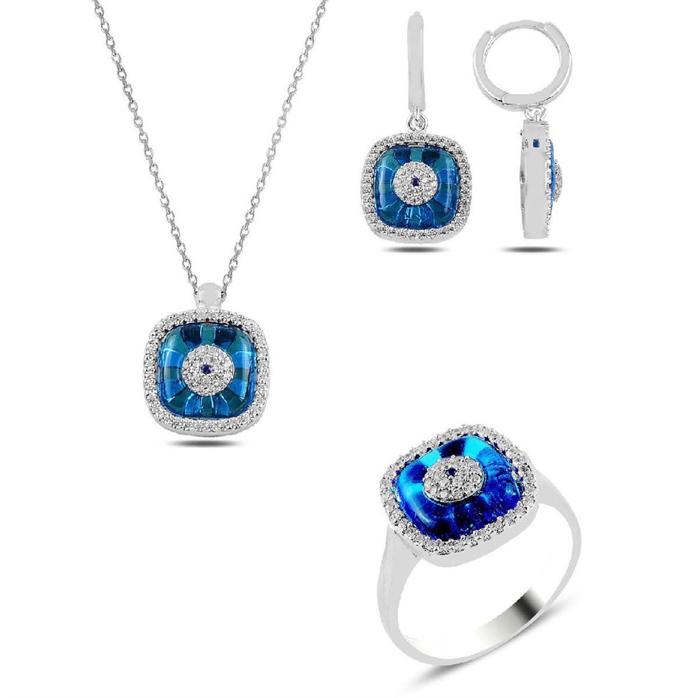 Kare Lapis Taşlı Gümüş Bayan Set