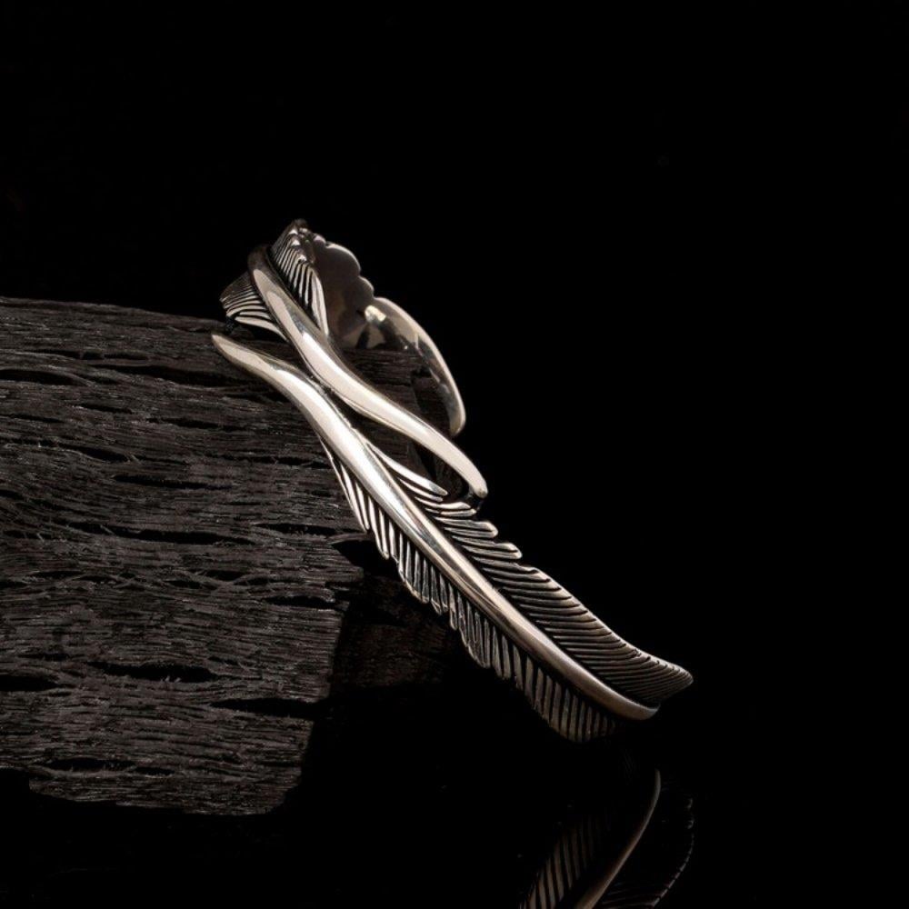 Kartal Tüyü Motifli Gümüş Kelepçe BileklikErkek Bileklik