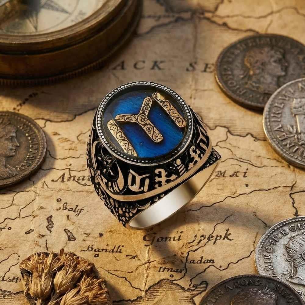 Kayı Boyu Armalı Vatan Modeli Mineli Gümüş Erkek YüzükKayı Boyu Yüzük