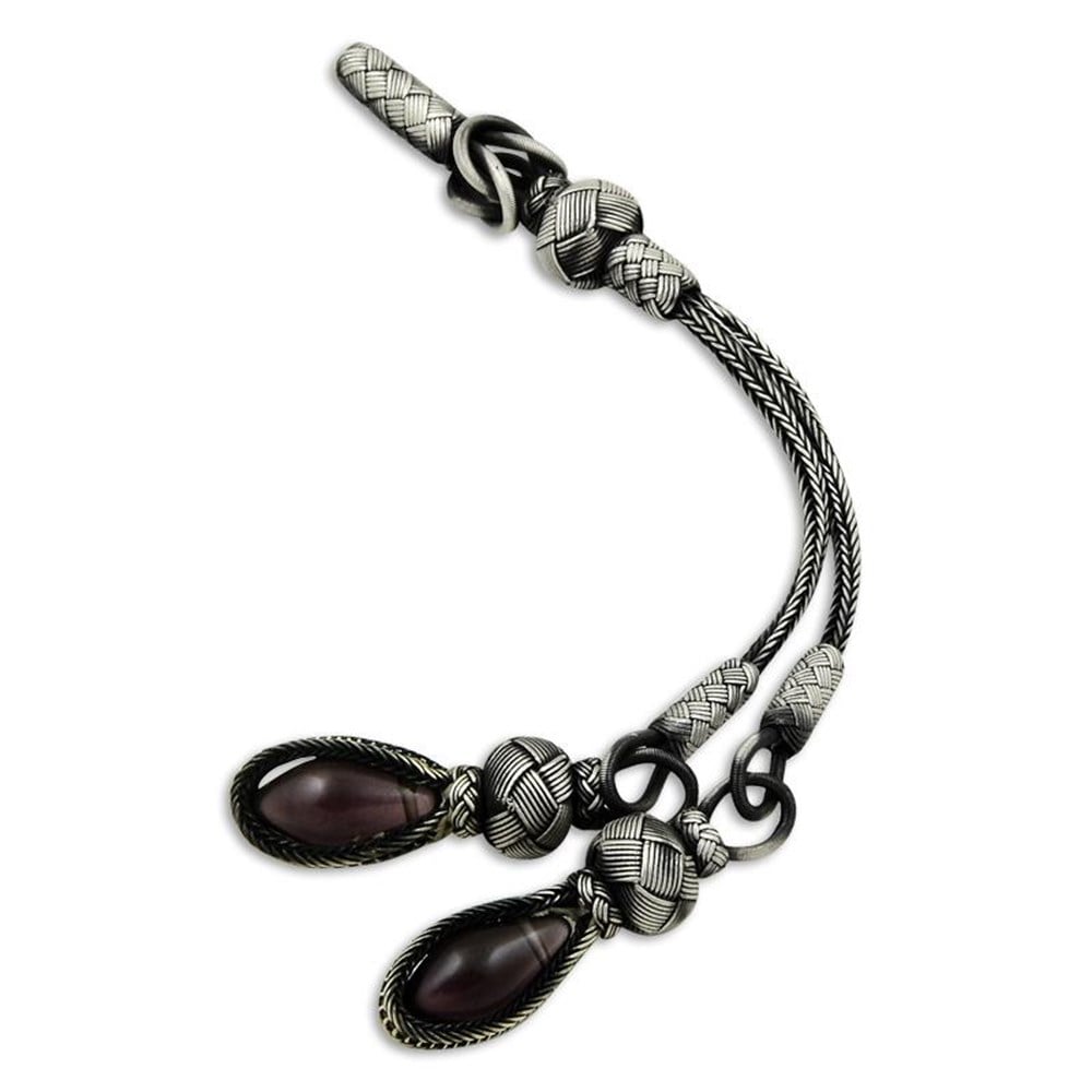 Kazaziye Telkari El İşi Örme İkili Siyah Taşlı Gümüş Tesbih Ucu