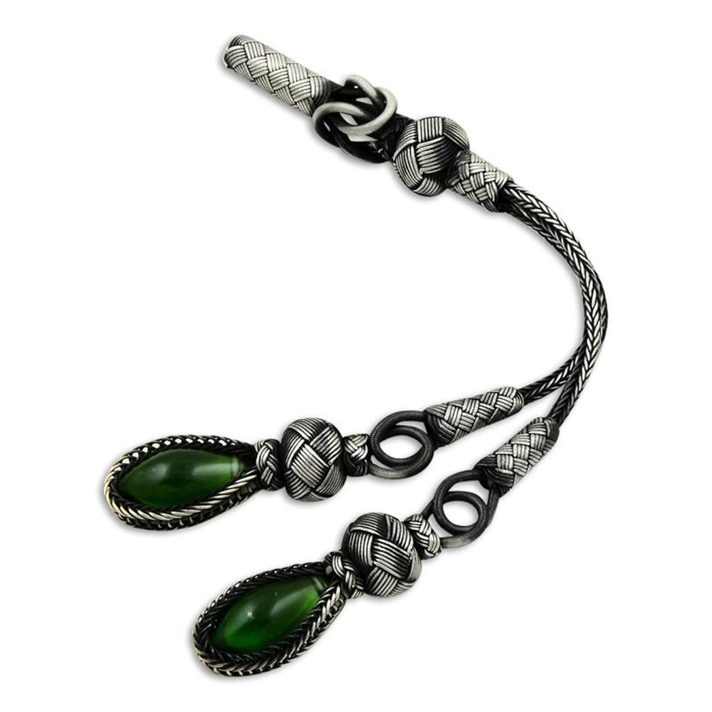 Kazaziye Telkari El İşi Örme İkili Yeşil Gümüş Tesbih Ucu